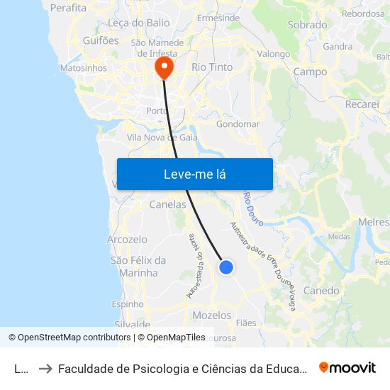 Lebre to Faculdade de Psicologia e Ciências da Educação da Universidade do Porto map