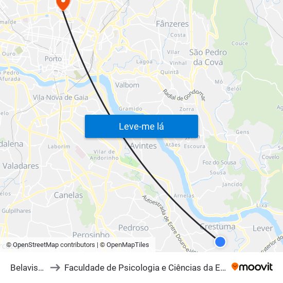 Belavista - Fioso to Faculdade de Psicologia e Ciências da Educação da Universidade do Porto map