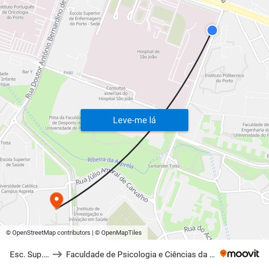 Esc. Sup. Educação to Faculdade de Psicologia e Ciências da Educação da Universidade do Porto map