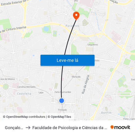 Gonçalo Cristóvão to Faculdade de Psicologia e Ciências da Educação da Universidade do Porto map