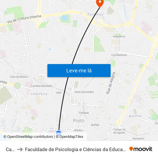 Carmo to Faculdade de Psicologia e Ciências da Educação da Universidade do Porto map