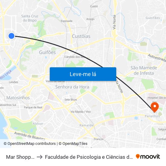 Mar Shopping Nascente to Faculdade de Psicologia e Ciências da Educação da Universidade do Porto map