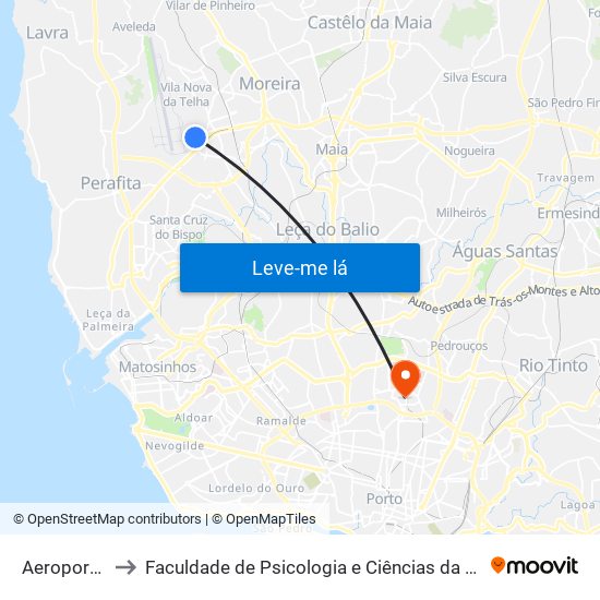 Aeroporto | Airport to Faculdade de Psicologia e Ciências da Educação da Universidade do Porto map