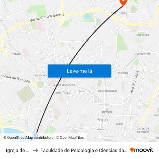 Igreja de Massarelos to Faculdade de Psicologia e Ciências da Educação da Universidade do Porto map