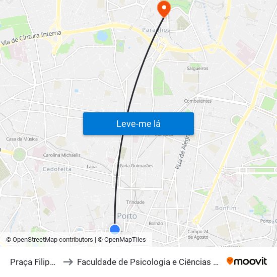 Praça Filipa de Lencastre to Faculdade de Psicologia e Ciências da Educação da Universidade do Porto map