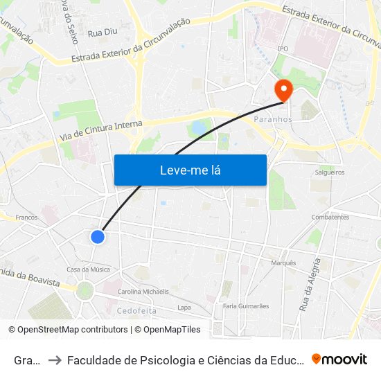 Graciosa to Faculdade de Psicologia e Ciências da Educação da Universidade do Porto map