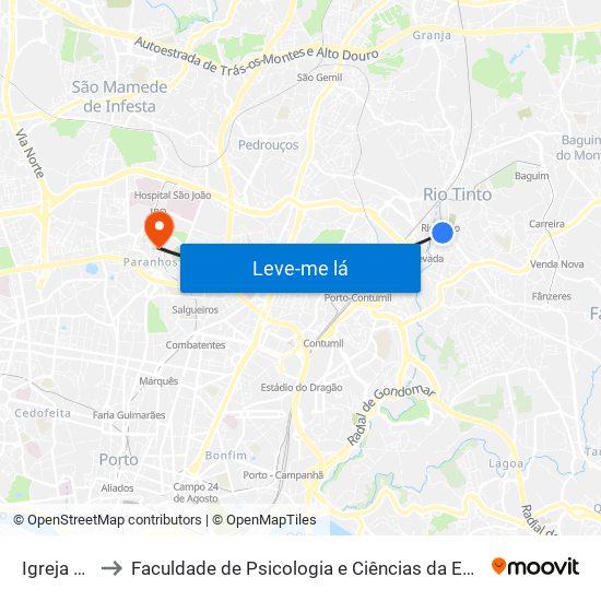 Igreja Rio Tinto to Faculdade de Psicologia e Ciências da Educação da Universidade do Porto map