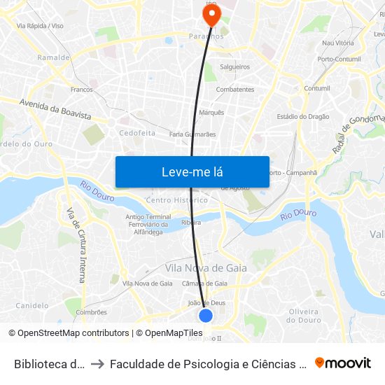 Biblioteca de Gaia to Faculdade de Psicologia e Ciências da Educação da Universidade do Porto map