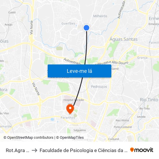 Rot.Agra (Milheirós) to Faculdade de Psicologia e Ciências da Educação da Universidade do Porto map