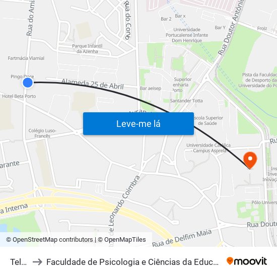 Telheira to Faculdade de Psicologia e Ciências da Educação da Universidade do Porto map