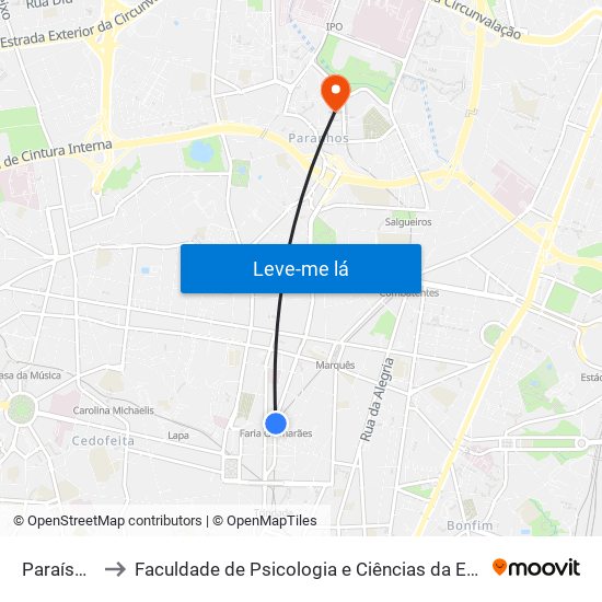 Paraíso (Metro) to Faculdade de Psicologia e Ciências da Educação da Universidade do Porto map