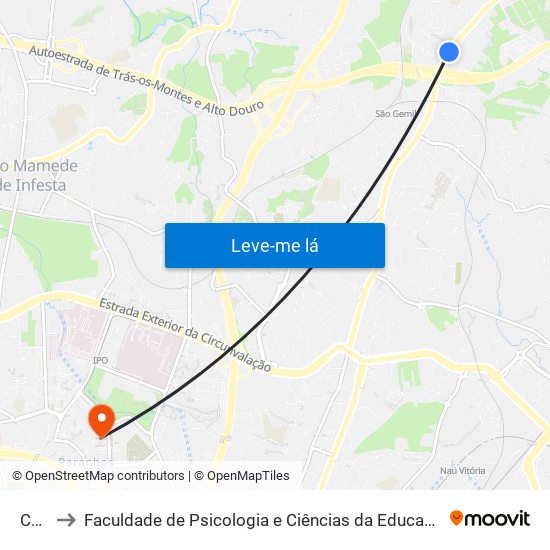 Corim to Faculdade de Psicologia e Ciências da Educação da Universidade do Porto map