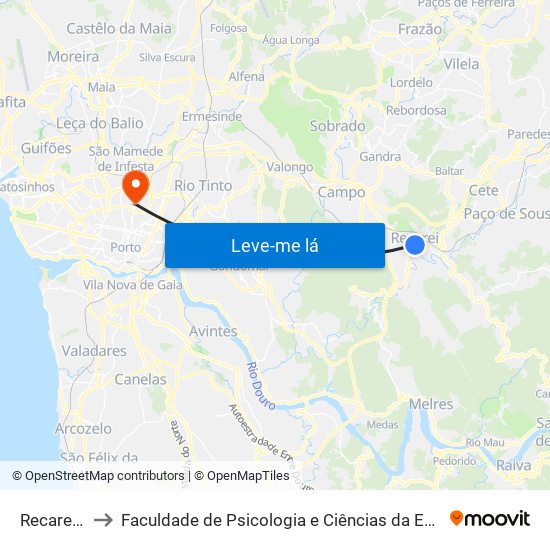 Recarei (Costa) to Faculdade de Psicologia e Ciências da Educação da Universidade do Porto map