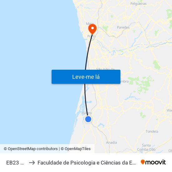 EB23 Aradas A to Faculdade de Psicologia e Ciências da Educação da Universidade do Porto map