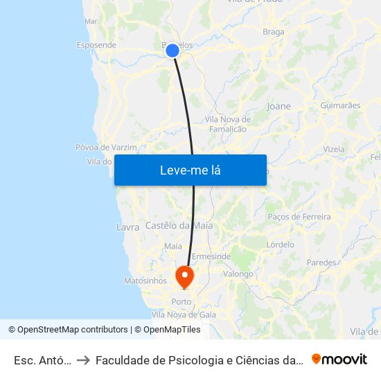 Esc. António Fogaça to Faculdade de Psicologia e Ciências da Educação da Universidade do Porto map