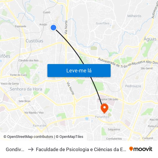 Gondivai (Norte) to Faculdade de Psicologia e Ciências da Educação da Universidade do Porto map