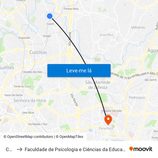 Custió to Faculdade de Psicologia e Ciências da Educação da Universidade do Porto map