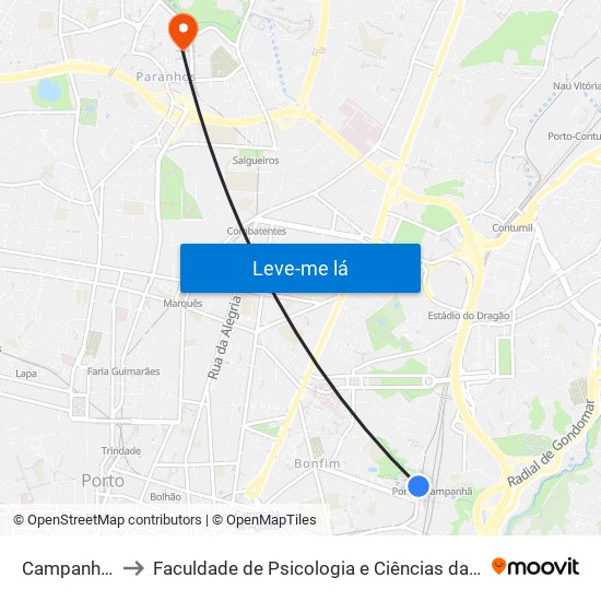 Campanhã (Estação) to Faculdade de Psicologia e Ciências da Educação da Universidade do Porto map