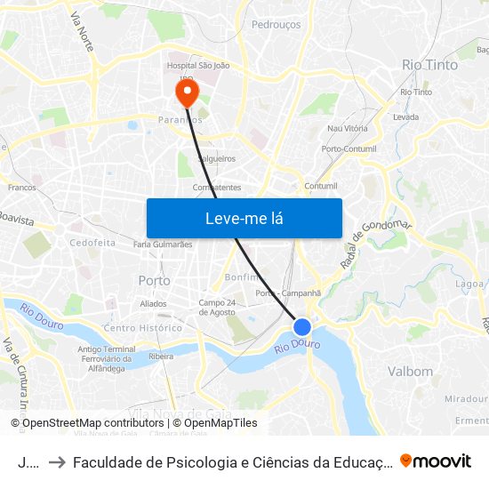 J.A.E. to Faculdade de Psicologia e Ciências da Educação da Universidade do Porto map