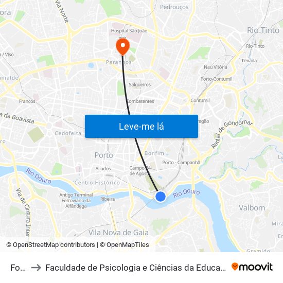 Fornos to Faculdade de Psicologia e Ciências da Educação da Universidade do Porto map