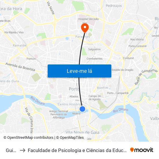 Guindais to Faculdade de Psicologia e Ciências da Educação da Universidade do Porto map