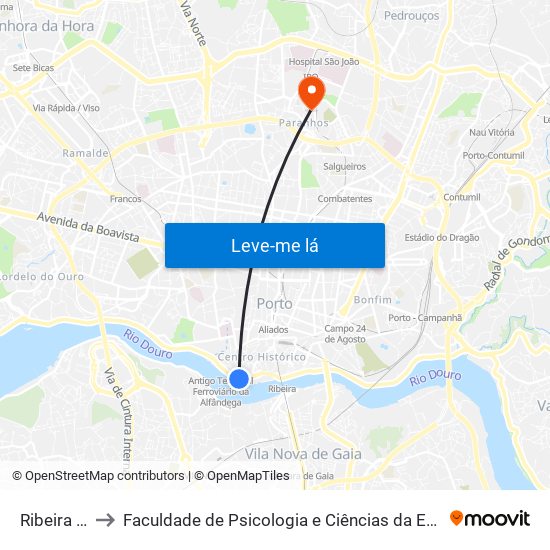 Ribeira (Infante) to Faculdade de Psicologia e Ciências da Educação da Universidade do Porto map