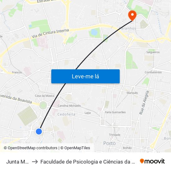 Junta Massarelos to Faculdade de Psicologia e Ciências da Educação da Universidade do Porto map