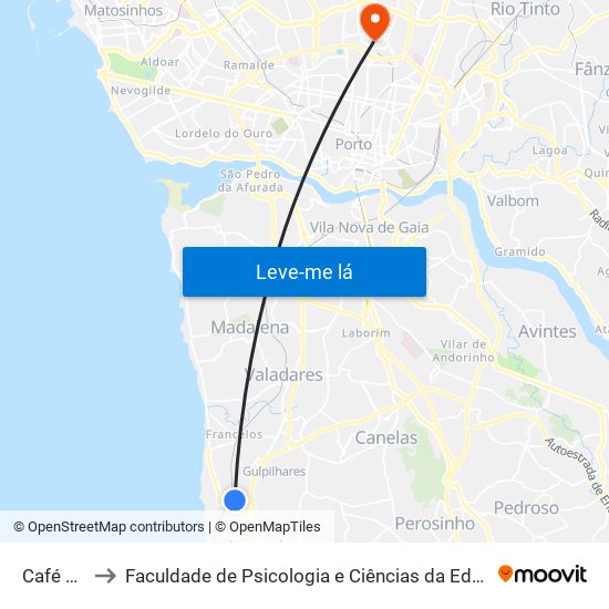 Café Avenida to Faculdade de Psicologia e Ciências da Educação da Universidade do Porto map