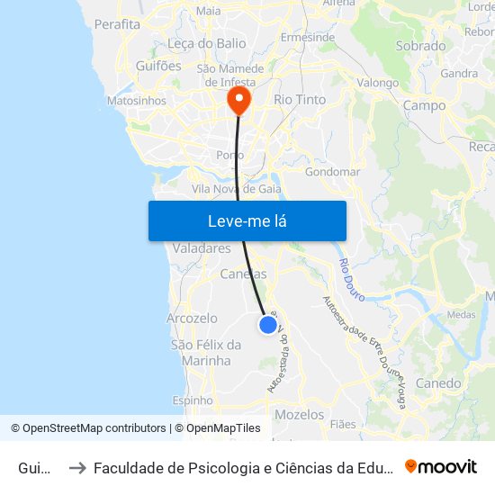 Guimarães to Faculdade de Psicologia e Ciências da Educação da Universidade do Porto map