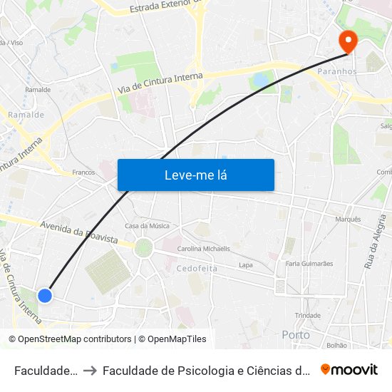 Faculdade de Ciências to Faculdade de Psicologia e Ciências da Educação da Universidade do Porto map