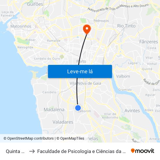 Quinta das Rosas to Faculdade de Psicologia e Ciências da Educação da Universidade do Porto map