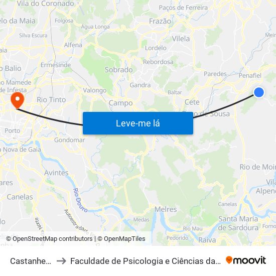 Castanheira de Baixo to Faculdade de Psicologia e Ciências da Educação da Universidade do Porto map