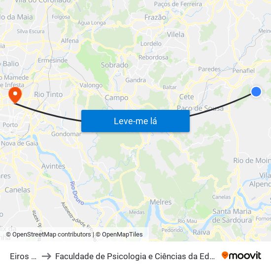 Eiros (Junta) to Faculdade de Psicologia e Ciências da Educação da Universidade do Porto map