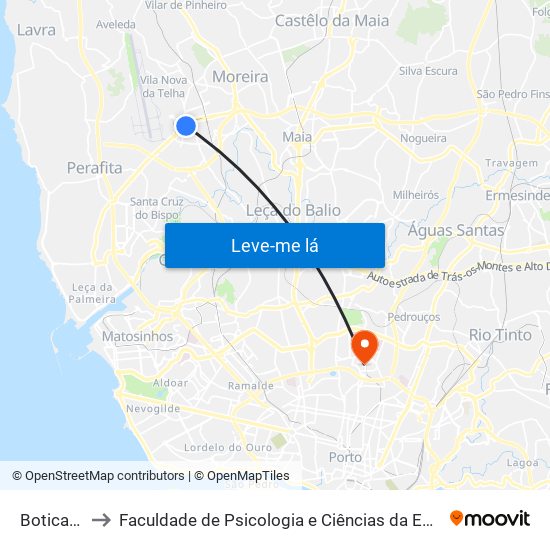 Botica (Metro) to Faculdade de Psicologia e Ciências da Educação da Universidade do Porto map