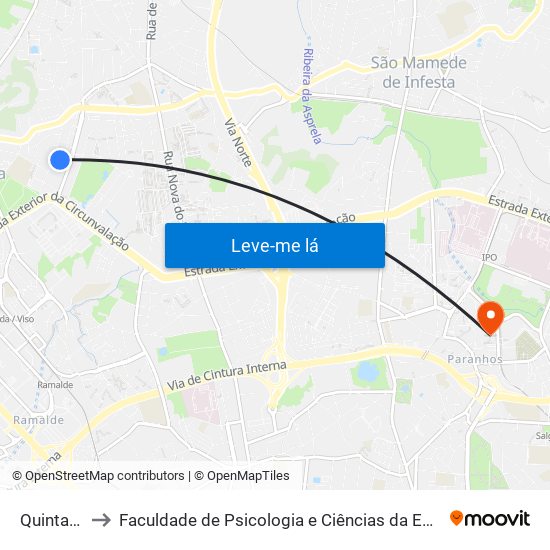 Quinta do Viso to Faculdade de Psicologia e Ciências da Educação da Universidade do Porto map