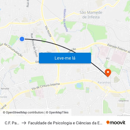 C.F. Padroense to Faculdade de Psicologia e Ciências da Educação da Universidade do Porto map