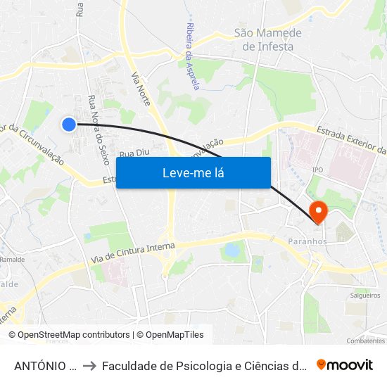 ANTÓNIO COSTA REIS to Faculdade de Psicologia e Ciências da Educação da Universidade do Porto map