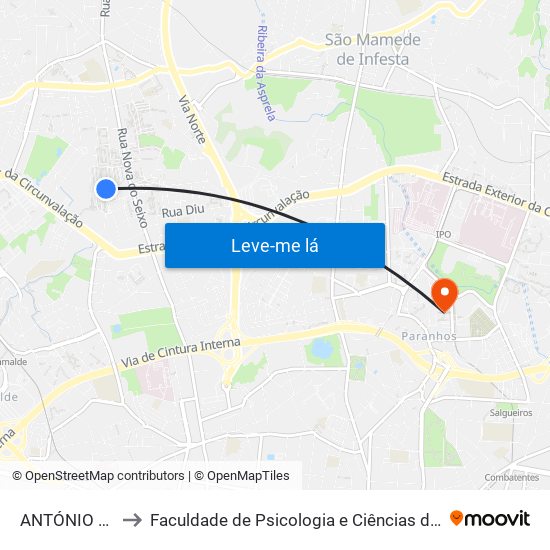 ANTÓNIO COSTA REIS 2 to Faculdade de Psicologia e Ciências da Educação da Universidade do Porto map