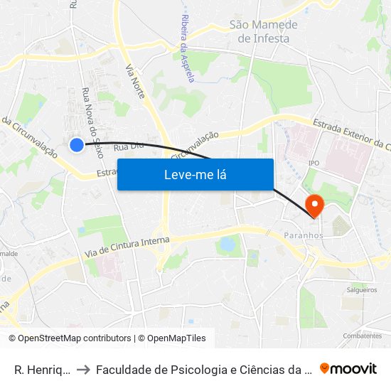 R. Henrique Medina to Faculdade de Psicologia e Ciências da Educação da Universidade do Porto map