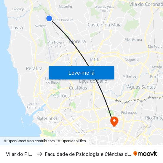 Vilar do Pinheiro (Metro) to Faculdade de Psicologia e Ciências da Educação da Universidade do Porto map