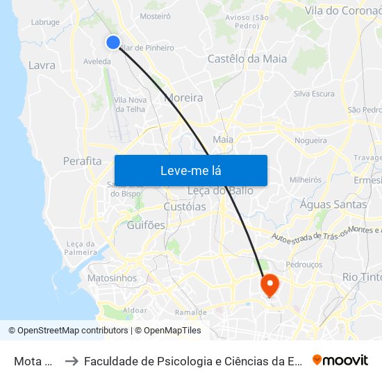 Mota Nascente to Faculdade de Psicologia e Ciências da Educação da Universidade do Porto map