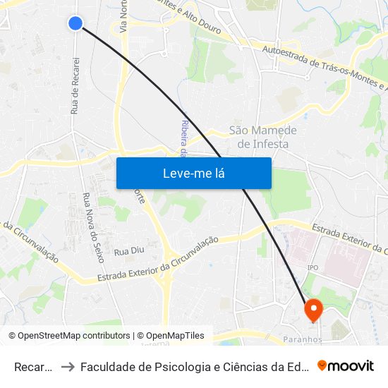 Recarei Baixo to Faculdade de Psicologia e Ciências da Educação da Universidade do Porto map