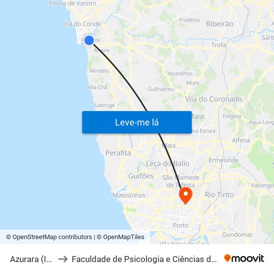 Azurara (Igreja Matriz) to Faculdade de Psicologia e Ciências da Educação da Universidade do Porto map