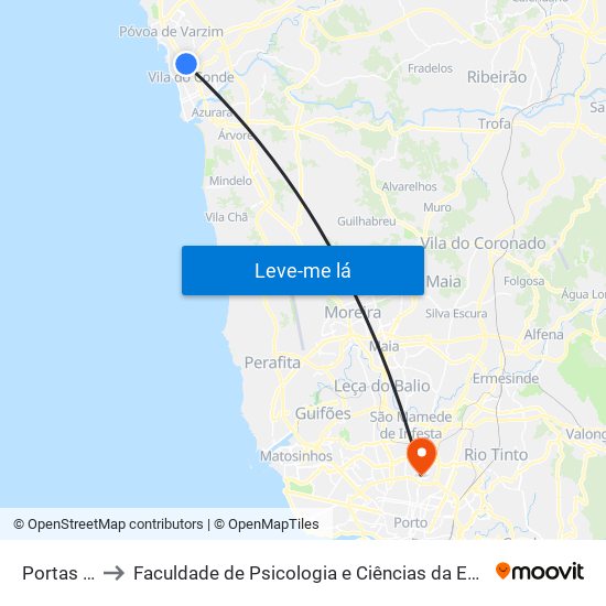 Portas Fronhas to Faculdade de Psicologia e Ciências da Educação da Universidade do Porto map