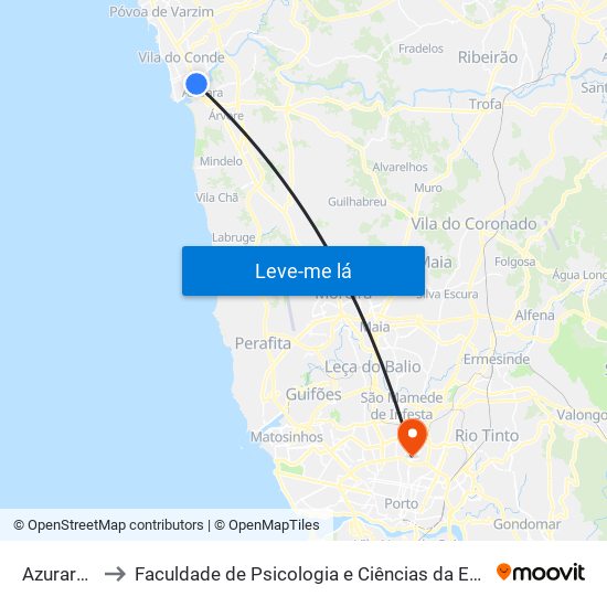 Azurara (Ponte) to Faculdade de Psicologia e Ciências da Educação da Universidade do Porto map