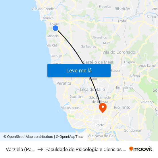 Varziela (Parque Industrial) to Faculdade de Psicologia e Ciências da Educação da Universidade do Porto map