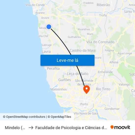 Mindelo (Cruzamento) to Faculdade de Psicologia e Ciências da Educação da Universidade do Porto map