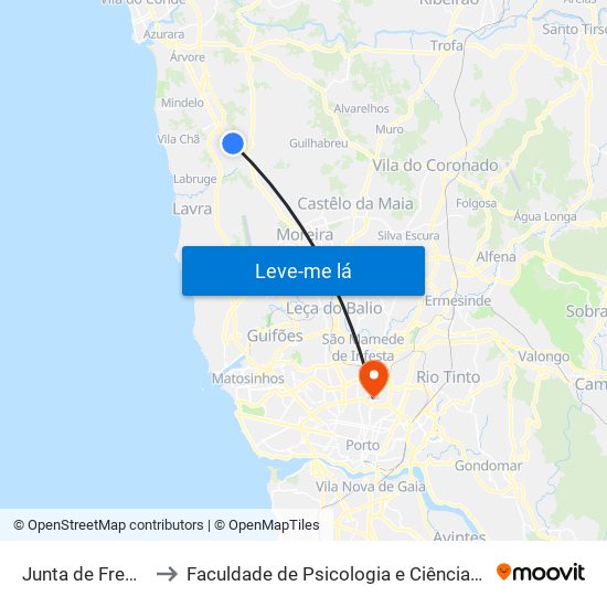 Junta de Freguesia de Modivas to Faculdade de Psicologia e Ciências da Educação da Universidade do Porto map