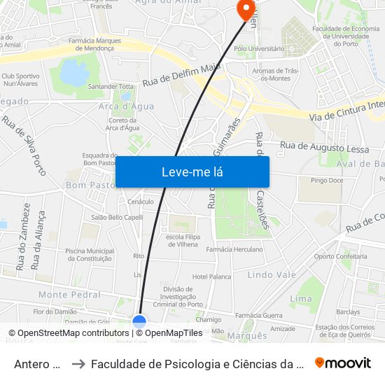 Antero de Quental to Faculdade de Psicologia e Ciências da Educação da Universidade do Porto map