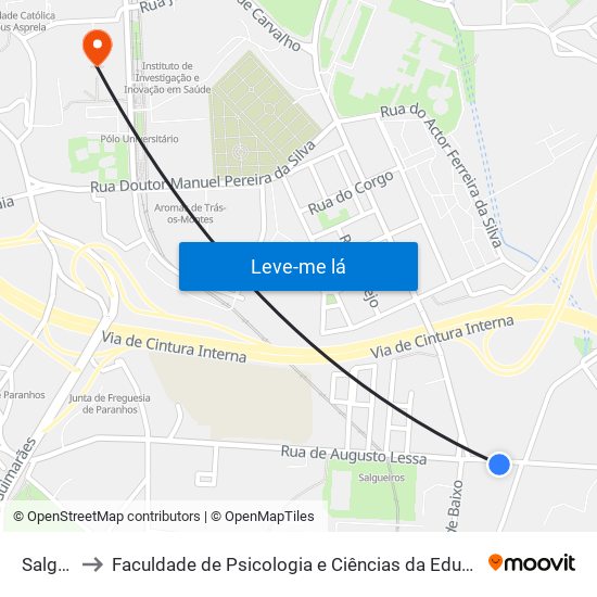 Salgueiros to Faculdade de Psicologia e Ciências da Educação da Universidade do Porto map